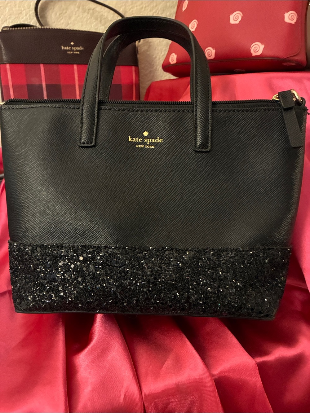 kate spade Black Glitter Saffiano Satchel-No Strap